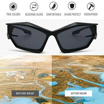 BAWUYI Cool Futuristic Y2K Sunglasses for Men Women Sports Wrap Around Shield Cat Eye Glasses Alien Space Shades (Black Frame - Grey Lens)