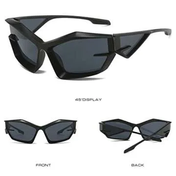 BAWUYI Cool Futuristic Y2K Sunglasses for Men Women Sports Wrap Around Shield Cat Eye Glasses Alien Space Shades (Black Frame - Grey Lens)