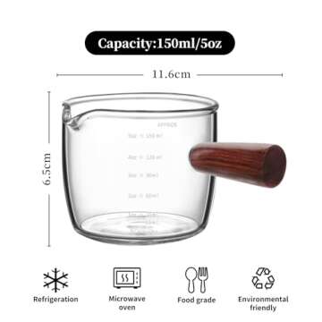 BCnmviku Espresso Shot Glass 150ML/5OZ Triple Pitcher Barista Single Spouts With Wood Handle (1)