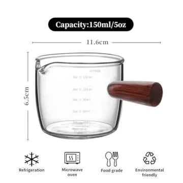 BCnmviku Espresso Shot Glass 150ML/5OZ Triple Pitcher Barista Single Spouts With Wood Handle (1)