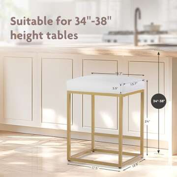 ALPHA HOME 24 Inch Counter Height Bar Stools Set of 2 in White and Gold for Kitchen