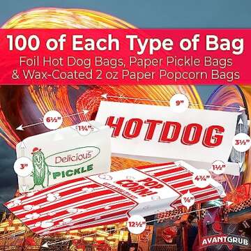 Super Fun, Grease-Proof Food Wrapper 300 Combo Pack. 100 Each Pickle, Hot Dog and Popcorn Durable Re...