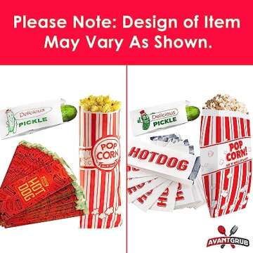 Super Fun, Grease-Proof Food Wrapper 300 Combo Pack. 100 Each Pickle, Hot Dog and Popcorn Durable Retro Bags. Snack Bag Trio for Party Favors or Treats. Great for Themed Parties, Carnival and Festival