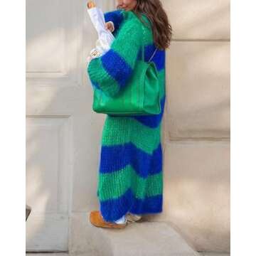 TIAFORD Women Striped Long Cardigan Sweater Plus Size Open Front Long Sleeve Knit Sweater Oversized ...