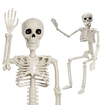 daboot 1 Piece Halloween Skeleton Decorations, 26'' Posable Skeleton Halloween Prop for Haunted House Indoor Outdoor Decoration Spooky Decor, Full Body with Movable Joints