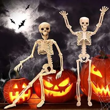 daboot 1 Piece Halloween Skeleton Decorations, 26'' Posable Skeleton Halloween Prop for Haunted House Indoor Outdoor Decoration Spooky Decor, Full Body with Movable Joints