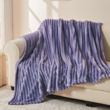 NEWCOSPLAY Super Soft Throw Blanket Lavender Premium Silky Flannel Fleece 3D Ribbed Jacquard Lightweight Bed Blanket All Season Use (Lavender Ribbed, Throw(50"x60"))