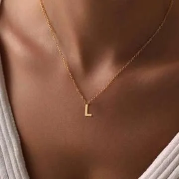 Fwlisesa Cute Initial Necklaces for Women, Dainty Gold Letter Necklace 14K Gold Plated Personalized ...