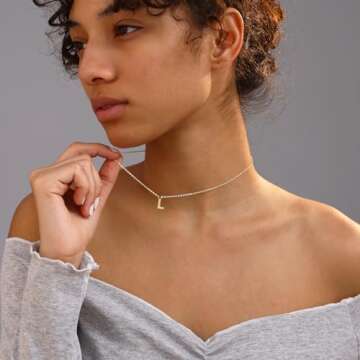 Fwlisesa Cute Initial Necklaces for Women, Dainty Gold Letter Necklace 14K Gold Plated Personalized Alphabet Initial Pendant Necklace Simple Small Aesthetic Gold Choker Necklaces Jewelry for Women