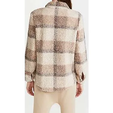 BB DAKOTA Women's Plaid Sherpa Shacket, Light Camel, S