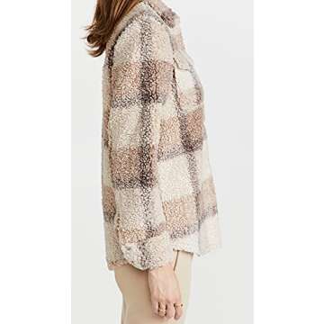 BB DAKOTA Women's Plaid Sherpa Shacket, Light Camel, S