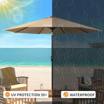 HOMEDEMO 9FT Outdoor Patio Umbrella Outdoor Table Umbrella with Push Button Tilt and Crank, Market Umbrella 8 Sturdy Ribs UV Protection Waterproof(Khaki)