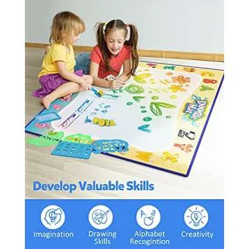 Coogam Water Doodle Mat with ABC Letters Set, Aqua Color Animal Alphabet Pattern Painting Drawing Writing Pad Educational Learning Gift Toys for 3 4 5 Year Old Kids(40 X 31Inches)