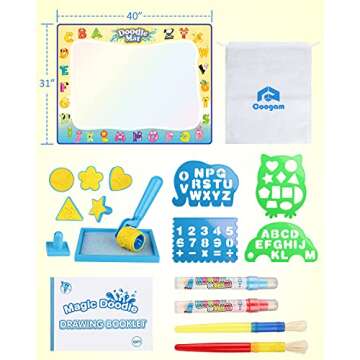 Coogam Water Doodle Mat with ABC Letters Set, Aqua Color Animal Alphabet Pattern Painting Drawing Writing Pad Educational Learning Gift Toys for 3 4 5 Year Old Kids(40 X 31Inches)
