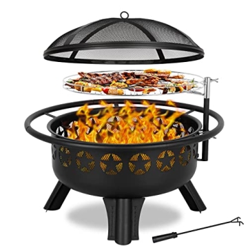 Hykolity 2 in 1 Fire Pit with Grill, Large 31" Wood Burning Fire Pit with Swivel Cooking Grate Outdo...