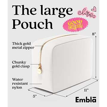 Embla Makeup Bag Travel Cosmetics Pouch and Toiletry Bag, Nylon Zipper Pouch Purse, Cute Make Up Org...