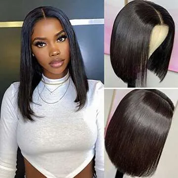 ISEE Hair Glueless Wear and Go Wigs for Beginners Lace Front Wigs for Black Women Human Hair Short S...