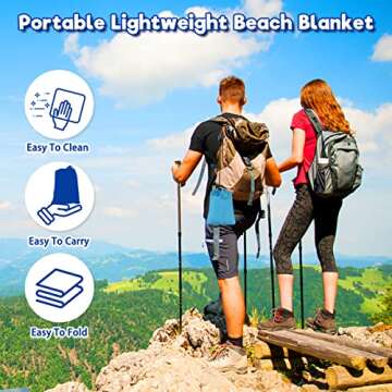 Libay Beach Blanket- 79"x83" Sandproof Beach Mat for 4-7 Adults-Waterproof Quick Drying Beach Blankets Lightweight Portable Outdoor Picnic Mat for Camping Hiking (Gray-White-Blue)
