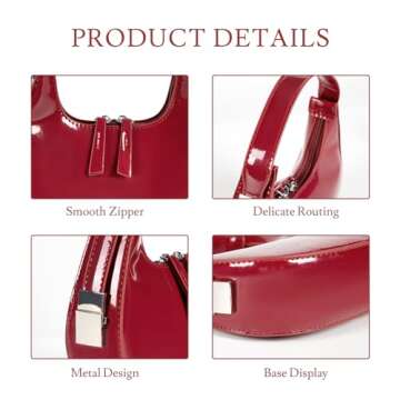 Prpeko Mini Shoulder Bag Crescent Retro Y2k 90s Hobo Handbags Underarm Purse Bag Fashion Clutch Purses for Women, Burgundy
