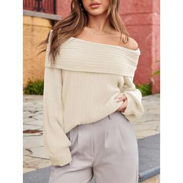 Saodimallsu Womens Off The Shoulder Sweater Top Oversized 2024 Fall Batwing Boat Neck Knit Sexy Casual Pullover Beige
