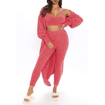 Fixmatti Women's Fuzzy 3 Piece Lounge Set in Pink
