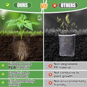 Cosweet 500 Pcs Biodegradable PLA Nursery Bags- 3 Sizes Fabric Seedling Plant Grow Bags, Germinate Q...