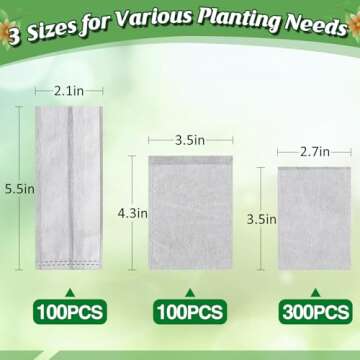 Cosweet 500 Pcs Biodegradable PLA Nursery Bags- 3 Sizes Fabric Seedling Plant Grow Bags, Germinate Quickly Small Pouch for Vegetable Flower Potato Tomato Garden Seed Starting & Transplant Supply