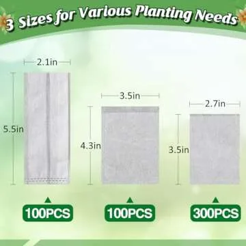 Cosweet 500 Pcs Biodegradable PLA Nursery Bags- 3 Sizes Fabric Seedling Plant Grow Bags, Germinate Quickly Small Pouch for Vegetable Flower Potato Tomato Garden Seed Starting & Transplant Supply