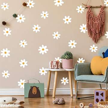 SHYJSHYJ A Room with Flower Vinyl Daisy Wall Decals, Peel and Stick Floral Stickers for Nursery, Kid...
