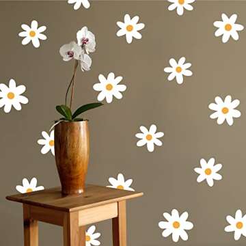 SHYJSHYJ A Room with Flower Vinyl Daisy Wall Decals, Peel and Stick Floral Stickers for Nursery, Kids Bedroom Livingroom Home Wall Art Decor-White