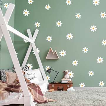 SHYJSHYJ A Room with Flower Vinyl Daisy Wall Decals, Peel and Stick Floral Stickers for Nursery, Kids Bedroom Livingroom Home Wall Art Decor-White