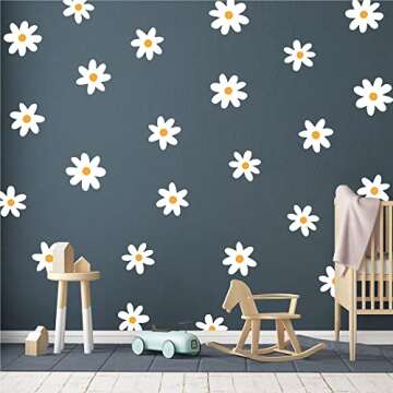 SHYJSHYJ A Room with Flower Vinyl Daisy Wall Decals, Peel and Stick Floral Stickers for Nursery, Kids Bedroom Livingroom Home Wall Art Decor-White