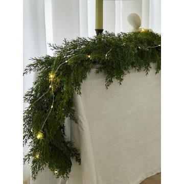 6FT PARTY JOY Seasonal Artificial Christmas Garland with Lights Pine Needle Cypress Garland for Holi...