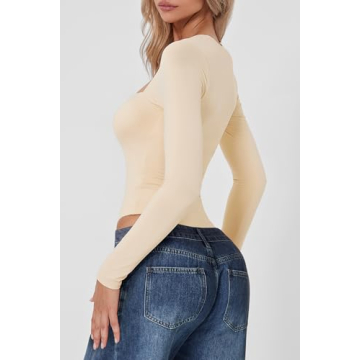 QINSEN Women's Square Neck Long Sleeve Bodysuit Flattering Fit