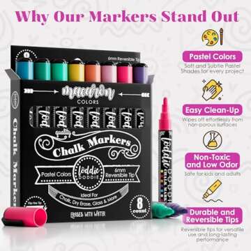 Loddie Doddie Liquid Chalk Markers - 8 Count, 6mm Reversible Chisel & Bullet Tips - Erasable Macaron Pastel Pens for Chalkboard & Acrylic Calendar - Teacher Must Haves
