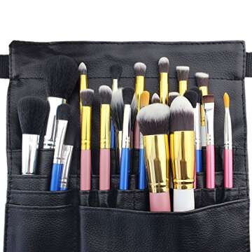 Hotrose 22 Pockets Professional Cosmetic Makeup Brush Bag with Artist Belt Strap for Women (Brush Not Included)