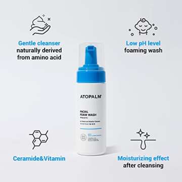 ATOPALM Facial Foam Wash, Gentle Baby Wash, Tear-Free, Sulfate-,Paraben-Free, pH Balanced, Hypoallergenic for Sensitive Skin, EWG Green Grade, Foaming Facial Cleanser, 5.07 Fl Oz, 150ml