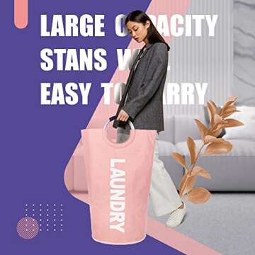 Caroeas 95L Pro Large Laundry Basket (13 Colors), Waterproof Laundry Hamper, Laundry Bag with Padded Handles, Clothes Hamper Stands Up Well, Collapsible Laundry Basket Easy Storage (Pink)