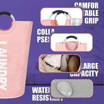 Caroeas 95L Pro Large Laundry Basket (13 Colors), Waterproof Laundry Hamper, Laundry Bag with Padded Handles, Clothes Hamper Stands Up Well, Collapsible Laundry Basket Easy Storage (Pink)