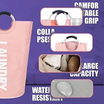 Caroeas 95L Pro Large Laundry Basket (13 Colors), Waterproof Laundry Hamper, Laundry Bag with Padded Handles, Clothes Hamper Stands Up Well, Collapsible Laundry Basket Easy Storage (Pink)