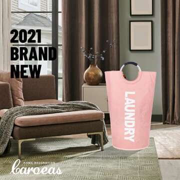 Caroeas 95L Pro Large Laundry Basket (13 Colors), Waterproof Laundry Hamper, Laundry Bag with Padded Handles, Clothes Hamper Stands Up Well, Collapsible Laundry Basket Easy Storage (Pink)