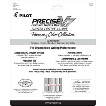 Pilot, Precise V7, Capped Liquid Ink Rolling Ball Pens, Fine Point 0.7 mm, Limited Edition Assorted Colors, Pack of 9