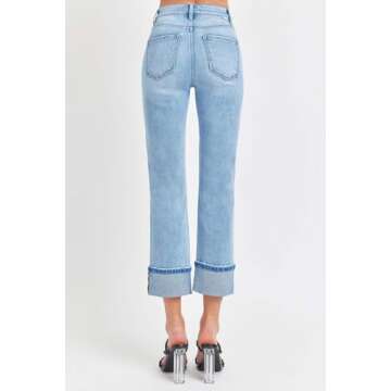 SALT TREE Risen Jeans - High Rise Cuffed Straight Jeans - RDP5580 Darkblue