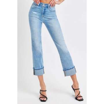 SALT TREE Risen Jeans - High Rise Cuffed Straight Jeans - RDP5580 Darkblue