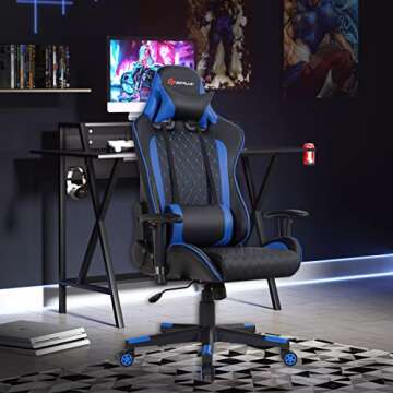 POWERSTONE Gaming Chair, Gaming Recliner with Adjustable Armrest Massage Lumbar Pillow Wide Cushion ...