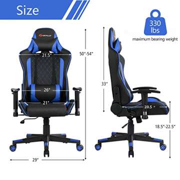 POWERSTONE Gaming Chair, Gaming Recliner with Adjustable Armrest Massage Lumbar Pillow Wide Cushion Ergonomic Office Computer Chair for Adults, Blue