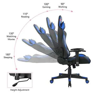 POWERSTONE Gaming Chair, Gaming Recliner with Adjustable Armrest Massage Lumbar Pillow Wide Cushion Ergonomic Office Computer Chair for Adults, Blue
