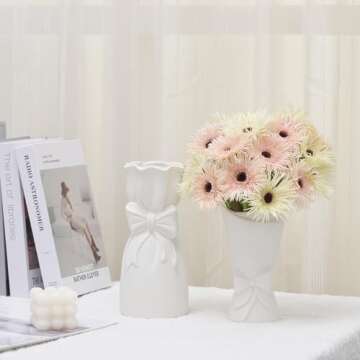 Matte White Bowknot Ceramic Vase Set of 2 Ideal for Home Decor