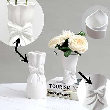 Matte White Bowknot Ceramic Vase Set of 2 Ideal for Home Decor