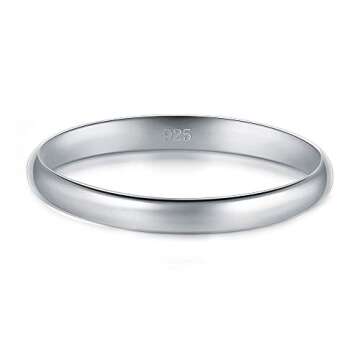BORUO 925 Sterling Silver Ring High Polish Plain Dome Tarnish Resistant Comfort Fit Wedding Band 2mm...